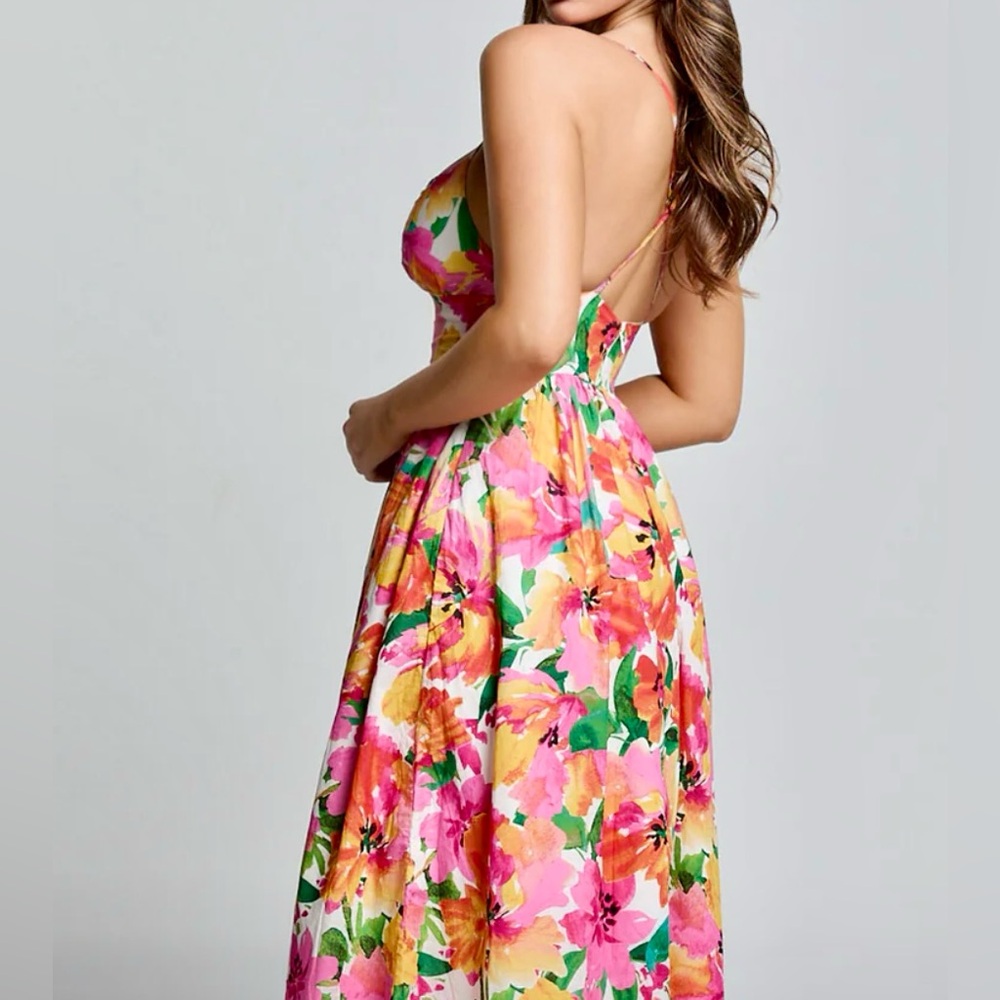 Floral Dress - Pink, Orange, Green - Picture 4 of 4